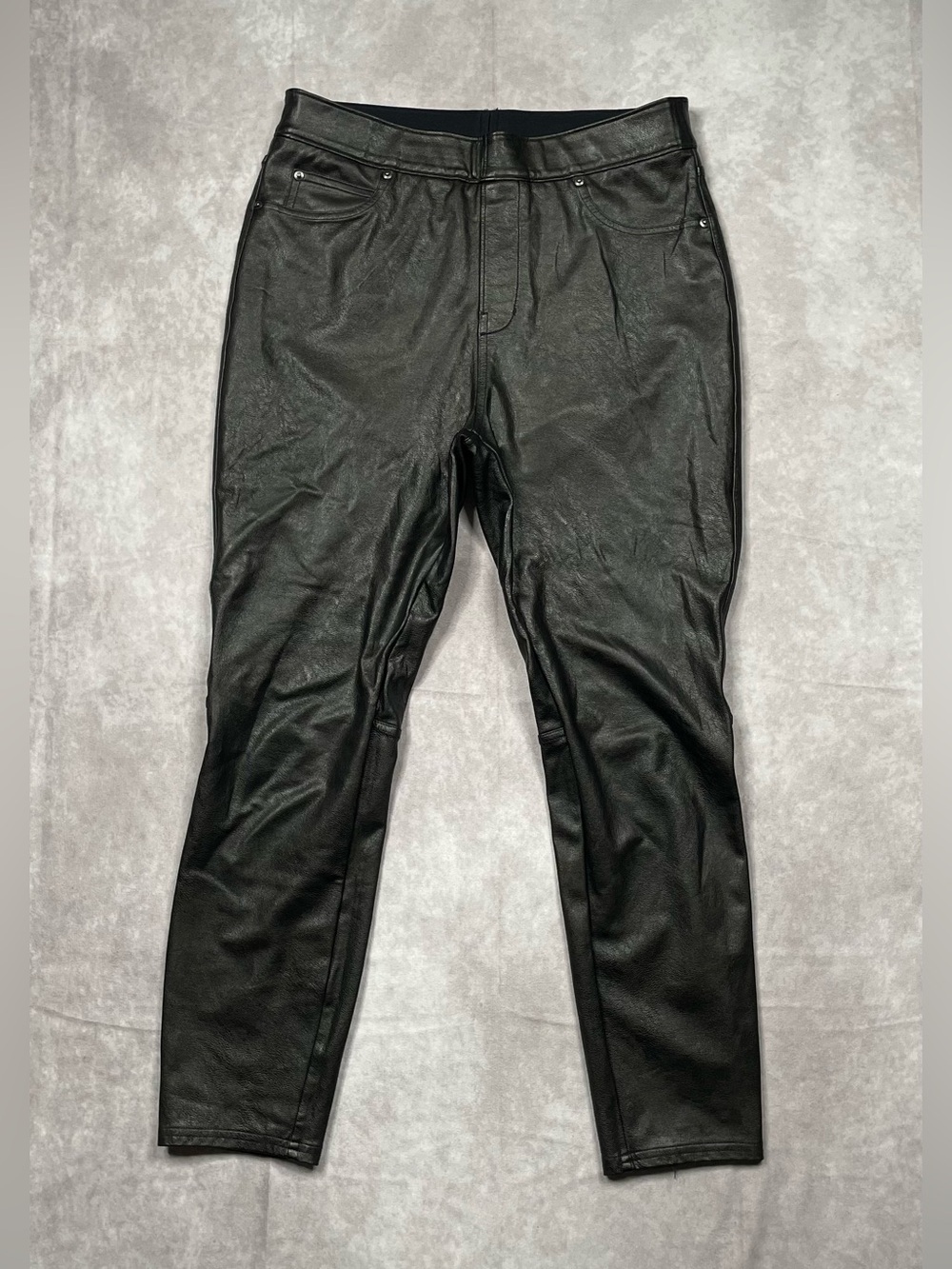 SPANX Leather Like Skinny Pants Womens M Petite Stretch High Rise Vegan Faux